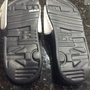 adidas Shoes - NWT adidas white with black logo slides / sandals adidas Shoes - NWT adidas white with black logo slides / sandals